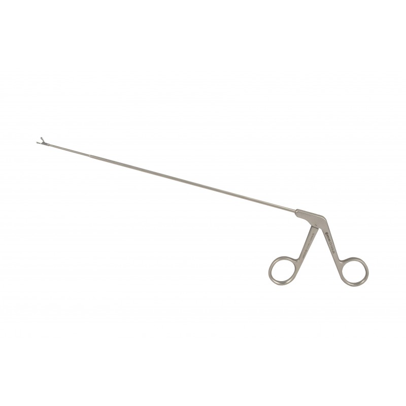 Endolaryngeal Micro Cup-shaped forceps, curved upwards, left opening
