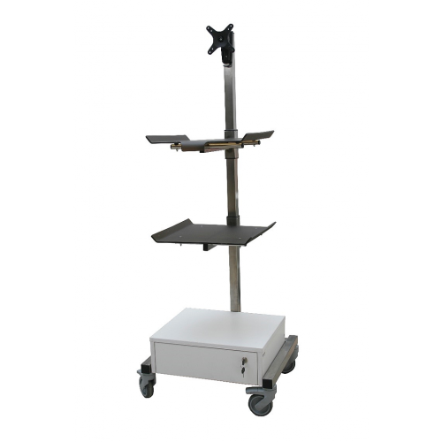 Stainless steel endoscopy trolley with 2 shelves