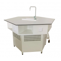 Hexagonal laboratory table with sink