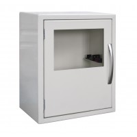 Defibrillator box with alarm