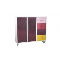 Metal cupboard with castors with brakes